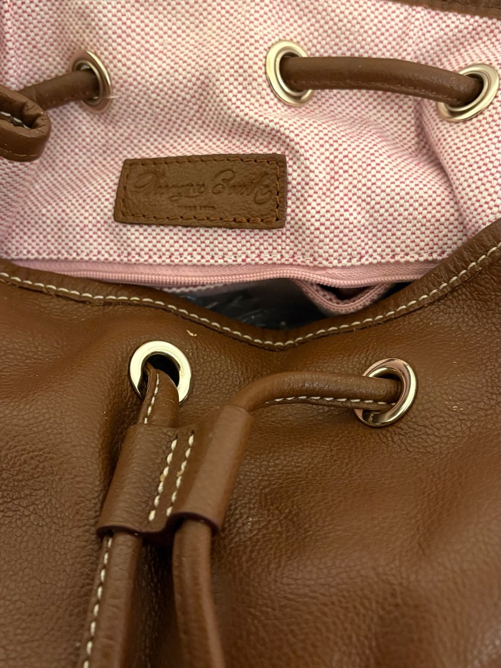 DOONEY& BOURKE Carmel Brown Pebble Grain Leather Drawstring Hobo Bucket Bag - Picture 8 of 14